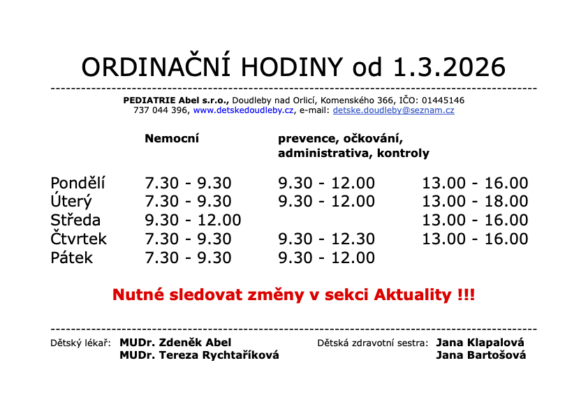 ordinační hodiny